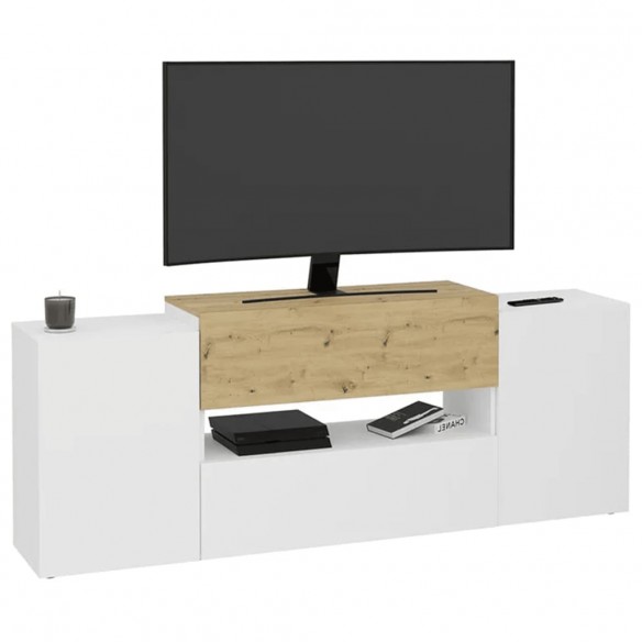 FMD Meuble TV/Hi-Fi 182x33x70,2 cm Blanc et chêne artisanal