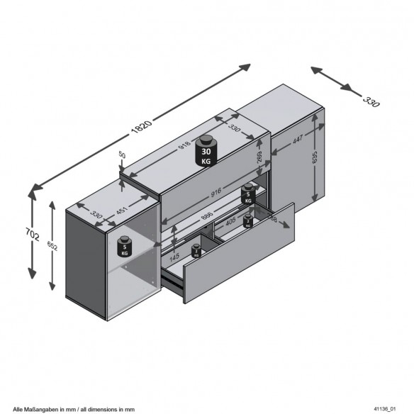 FMD Meuble TV/Hi-Fi 182x33x70,2 cm Blanc et chêne artisanal