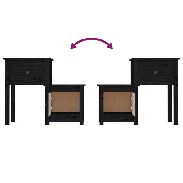 Tables de chevet 2 pcs Noir 79,5x38x65,5 cm Bois de pin massif