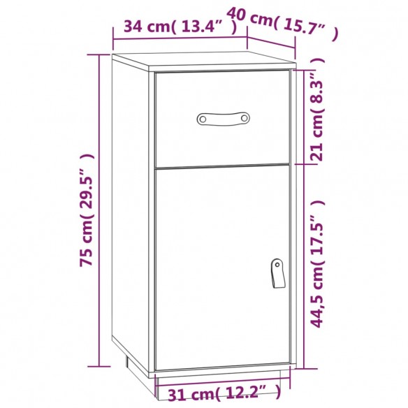 Buffet Marron miel 34x40x75 cm Bois massif de pin