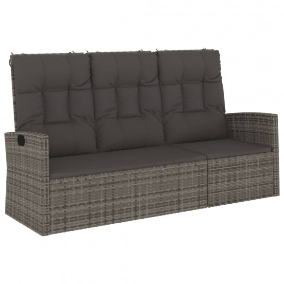 Banc de jardin inclinable et coussins gris 173cm résine tressée