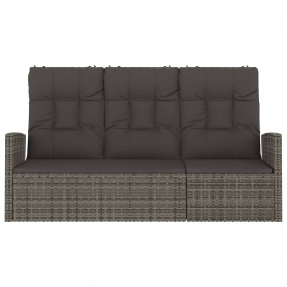 Banc de jardin inclinable et coussins gris 173cm résine tressée