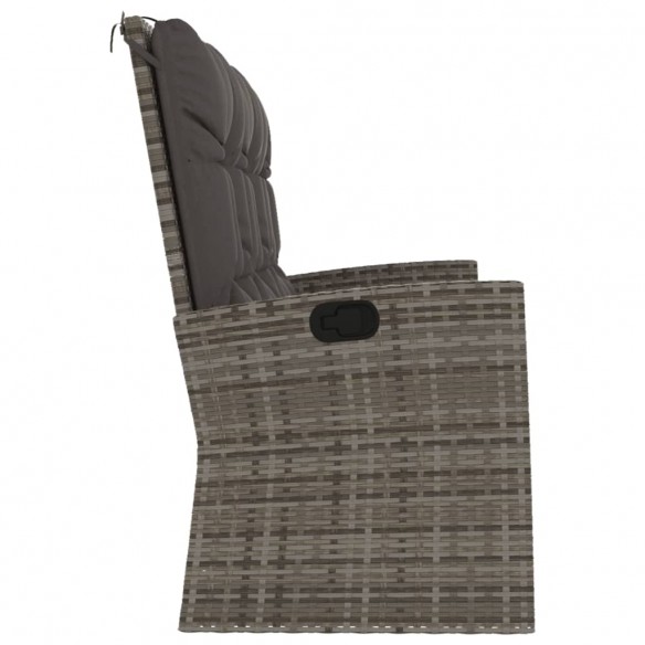 Banc de jardin inclinable et coussins gris 173cm résine tressée