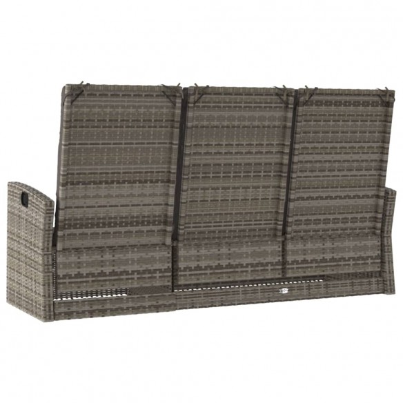 Banc de jardin inclinable et coussins gris 173cm résine tressée