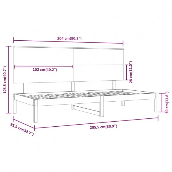 Lit de jour 80x200 cm Bois de pin massif