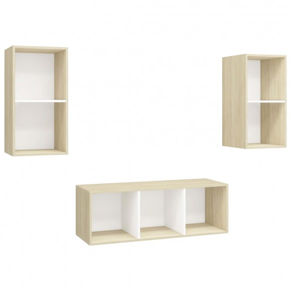 Ensemble de meuble TV 3 pcs Blanc et chêne sonoma Aggloméré