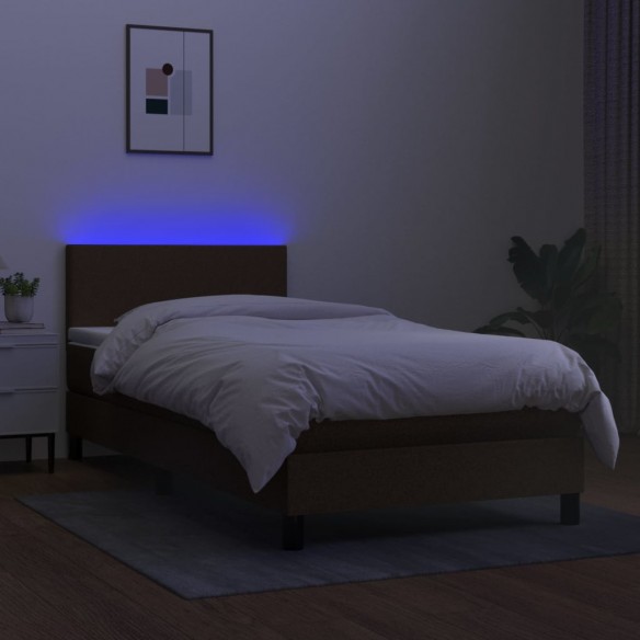 Cadre de lit et matelas et LED Marron foncé 90x200cm