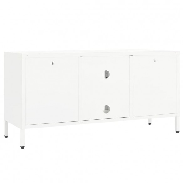 Meuble TV Blanc 105x35x52 cm Acier et verre