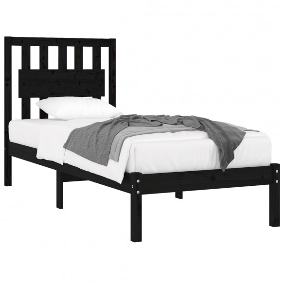 Cadre de lit Noir Bois de pin massif 75x190 cm Petit simple