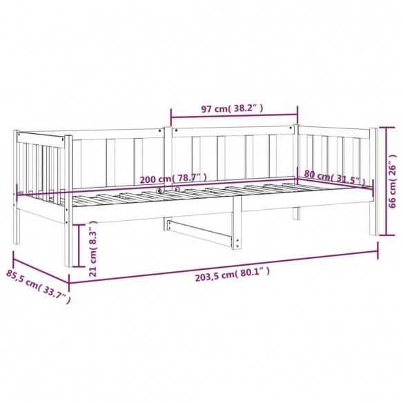 Lit de jour Marron miel 80x200 cm Bois de pin massif