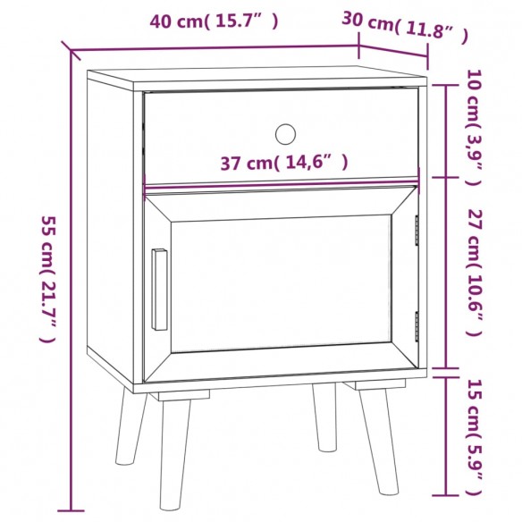 Table de chevet 40x30x55 cm bois d’ingénierie