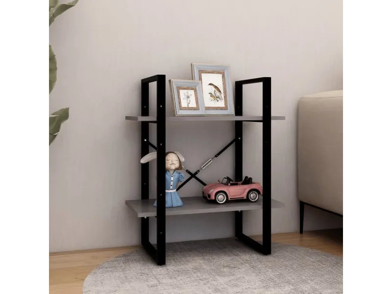 Bibliothèque à 2 niveaux Gris 60x30x70 cm Bois de pin massif