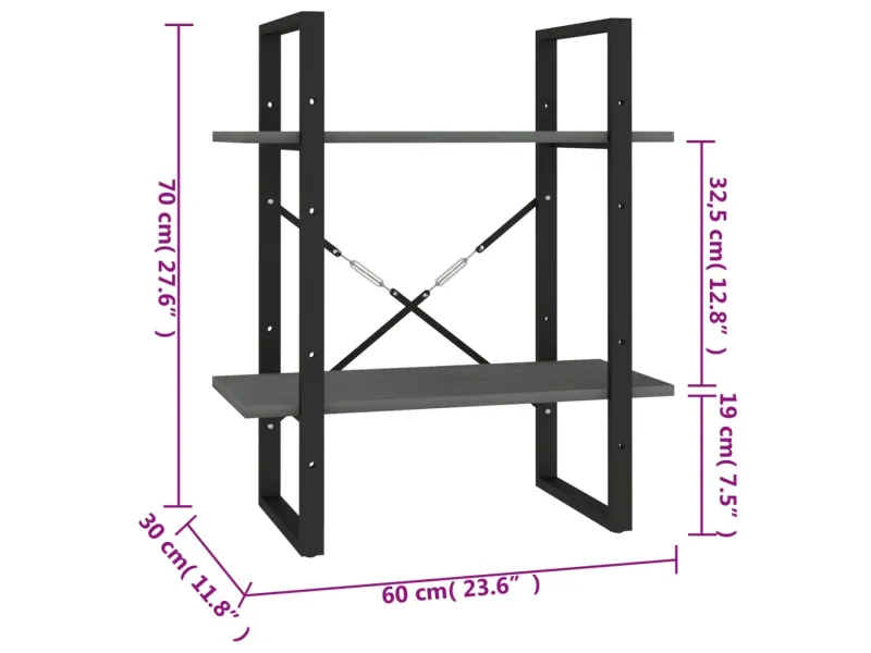 Bibliothèque à 2 niveaux Gris 60x30x70 cm Bois de pin massif