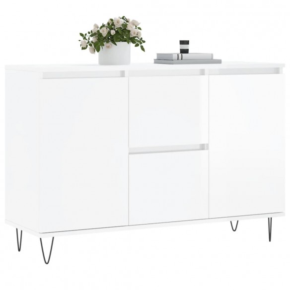 Buffet blanc brillant 104x35x70 cm bois d'ingénierie