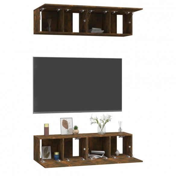 Meubles TV muraux 4 pcs Chêne fumé 60x30x30cm Bois d'ingénierie