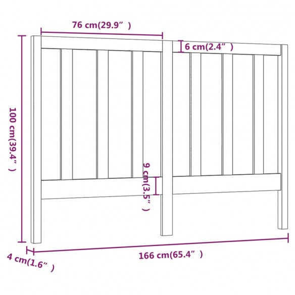 Tête de lit Marron miel 166x4x100 cm Bois massif de pin