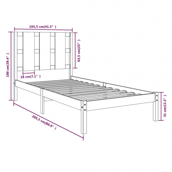 Cadre de lit Bois de pin massif 100x200 cm