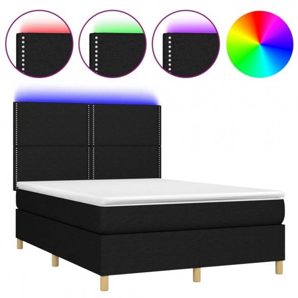 Cadre de lit et matelas et LED Noir 140x190 cm Tissu