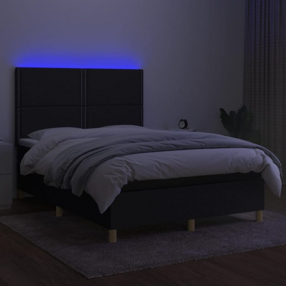 Cadre de lit et matelas et LED Noir 140x190 cm Tissu