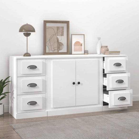 Buffets 3 pcs Blanc Bois d'ingénierie