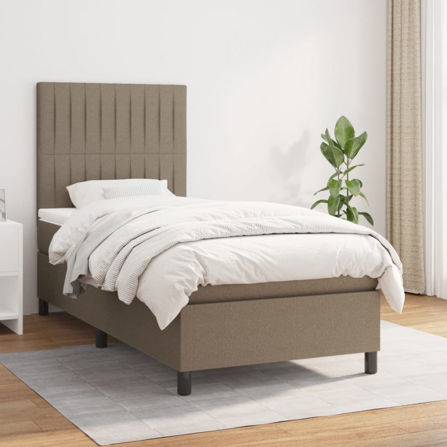 Cadre de lit avec matelas Taupe 100x200 cm Tissu