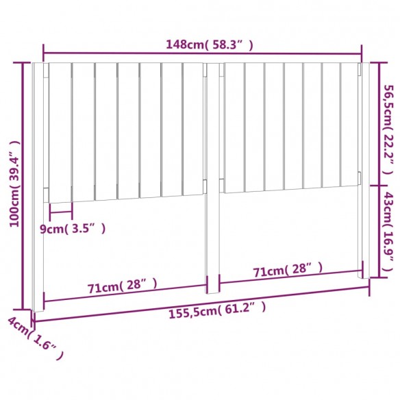 Tête de lit Marron miel 155,5x4x100 cm Bois massif de pin