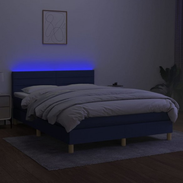 Cadre de lit avec matelas LED Bleu 140x200 cm Tissu