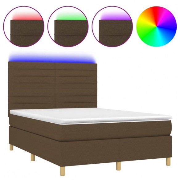 Cadre de lit matelas et LED Marron foncé 140x190 cm