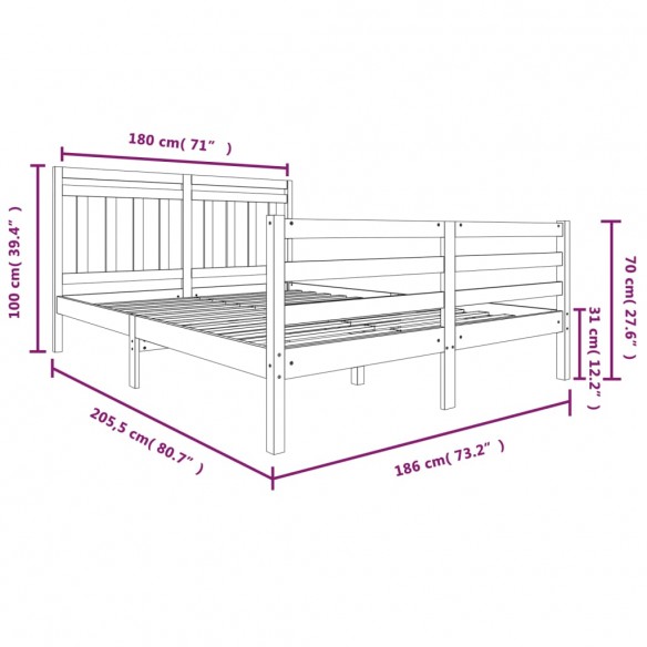 Cadre de lit Bois massif 180x200 cm Super King