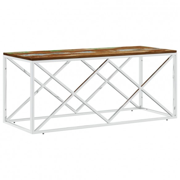 Table basse acier inoxydable et bois massif de récupération