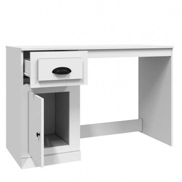 Bureau avec tiroir blanc brillant 115x50x75cm bois d'ingénierie