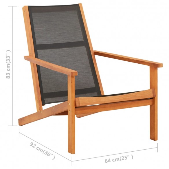 Chaise de jardin Noir Bois d'eucalyptus solide et textilène