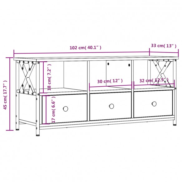 Meuble TV noir 102x33x45 cm bois d'ingénierie et fer