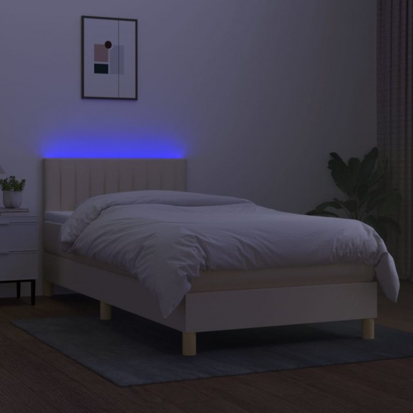 Cadre de lit avec matelas LED Crème 80x200 cm Tissu