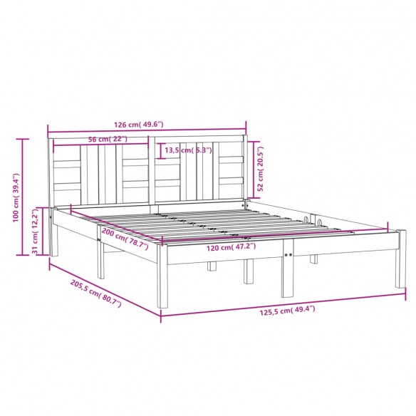 Cadre de lit Marron miel Bois massif 120x200 cm