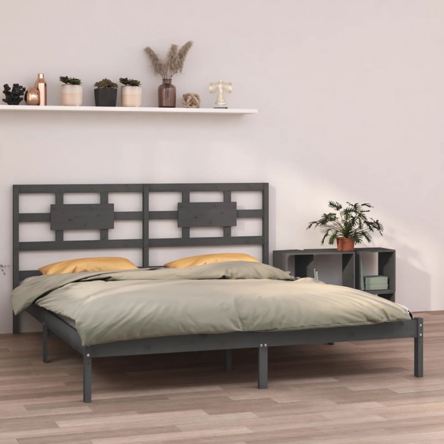 Cadre de lit Gris Bois massif 180x200 cm Super King