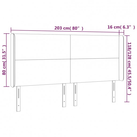 Tête de lit à LED Gris clair 203x16x118/128 cm Velours