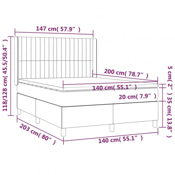 Cadre de lit avec matelas Gris foncé 140x200cm Tissu