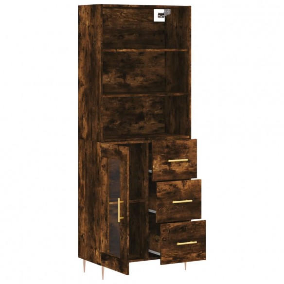 Buffet haut Chêne fumé 69,5x34x180 cm Bois d'ingénierie