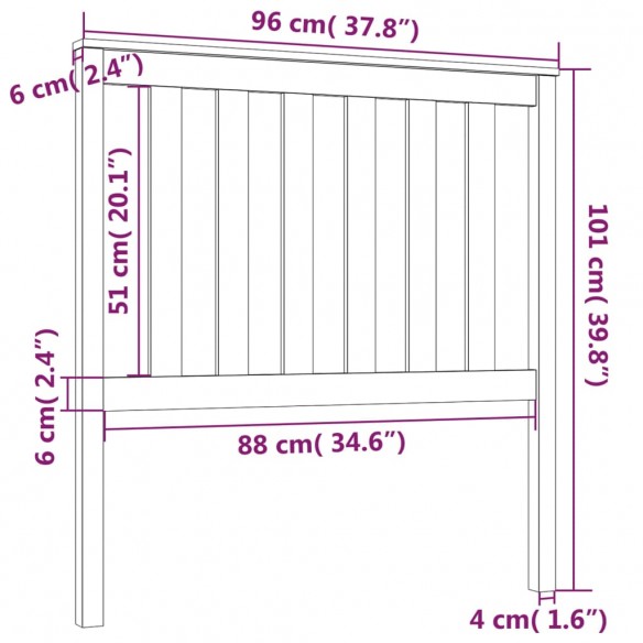 Tête de lit Marron miel 96x6x101 cm Bois massif de pin