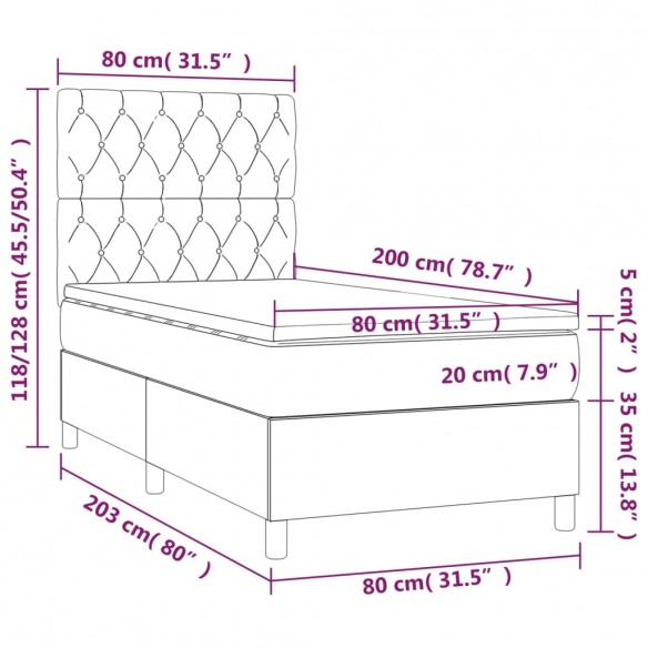 Cadre de lit et matelas et LED Bleu 80x200cm Tissu