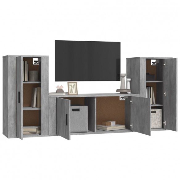 Ensemble de meubles TV 3 pcs Gris béton Bois d'ingénierie