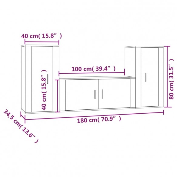 Ensemble de meubles TV 3 pcs Gris béton Bois d'ingénierie