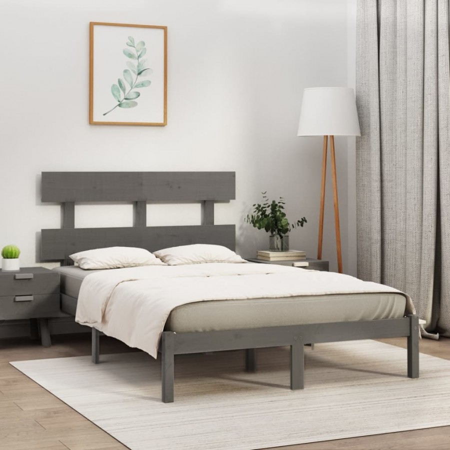 Cadre de lit Gris Bois massif 180x200 cm Super King