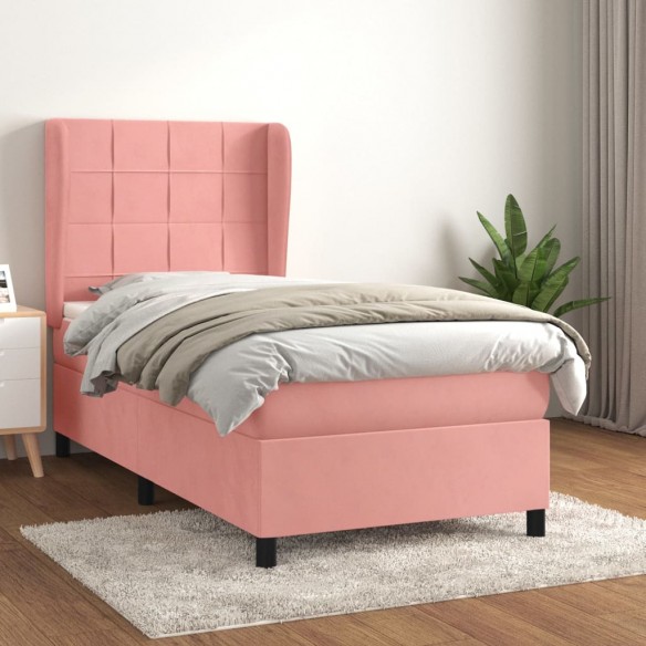 Cadre de lit avec matelas Rose 100x200 cm Velours