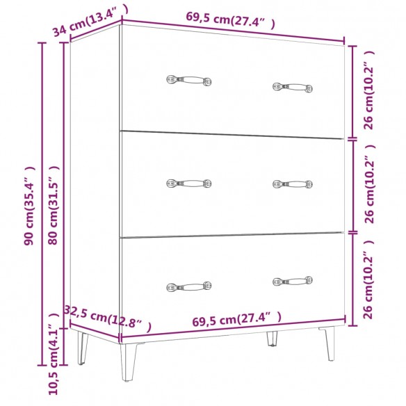 Buffet chêne fumé 69,5x34x90 cm bois d'ingénierie