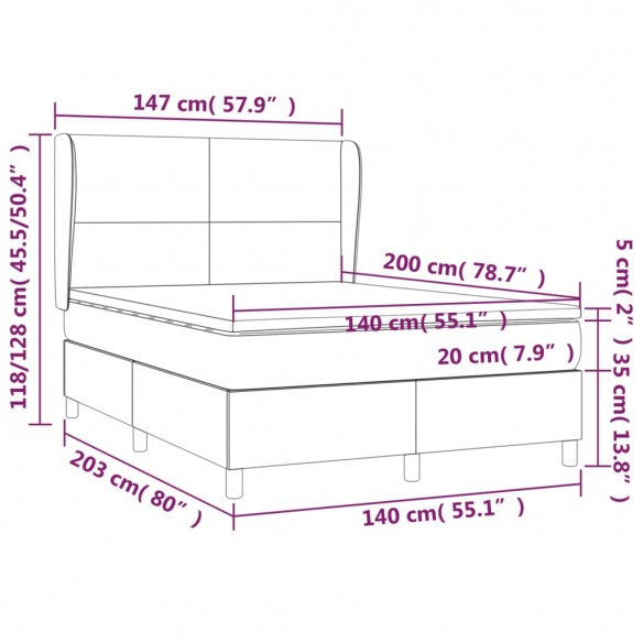 Cadre de lit avec matelas Marron 140x200 cm