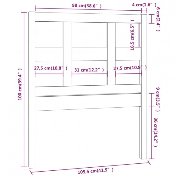 Tête de lit Marron miel 105,5x4x100 cm Bois massif de pin