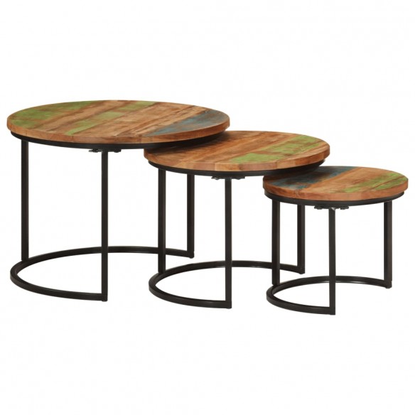 Tables gigognes 3 pcs bois massif de récupération