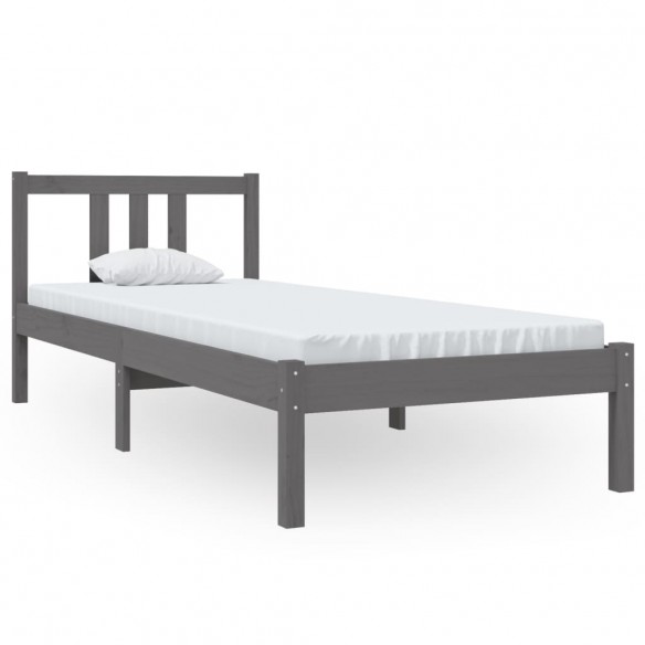 Cadre de lit Gris Bois massif 75x190 cm Petit simple